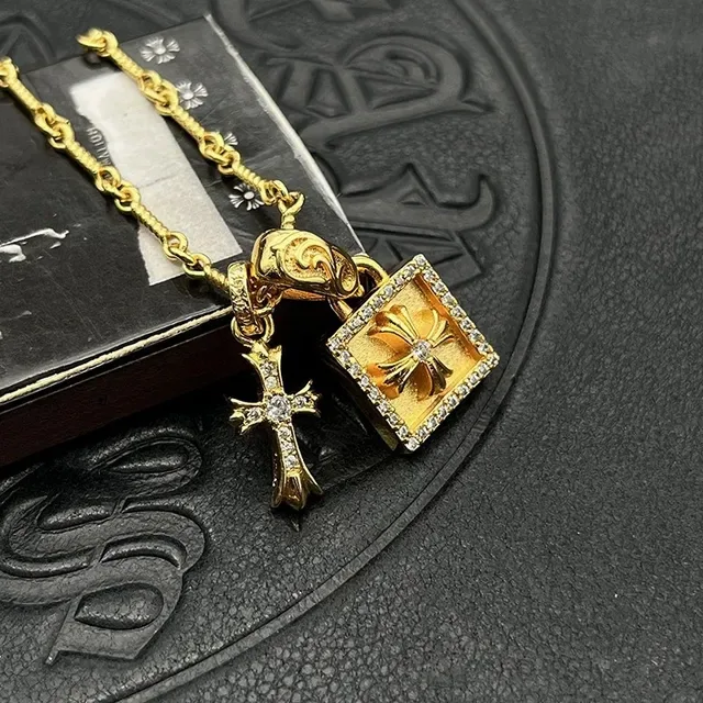 Chrome Hearts Cross and Pavé Square Dual Pendant Necklace 6