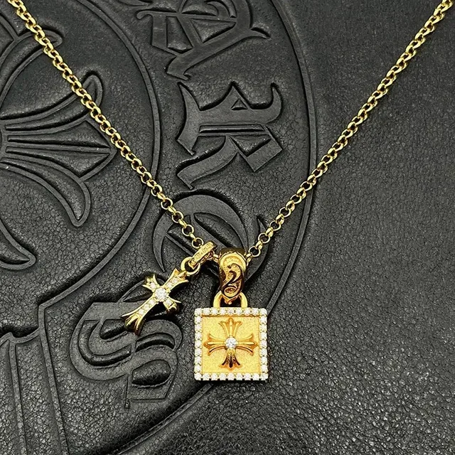 Chrome Hearts Cross and Pavé Square Dual Pendant Necklace 8