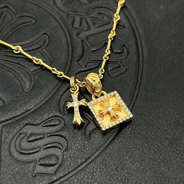 Chrome Hearts Cross and Pavé Square Dual Pendant Necklace 9