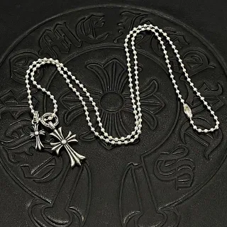 Chrome Hearts क्रॉस पेंडेंट नेकलेस चांदी के रंग का बॉल चेन नेकलेस