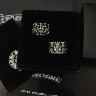 Chrome Hearts Cross Ring Silver Black Ornate Openwork Motif Ring