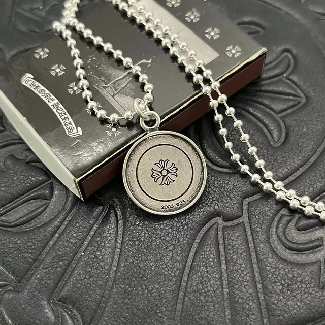 Chrome Hearts फ्लोरल सर्कल चांदी काला गोलाकार पेंडेंट बॉल चेन हार 8