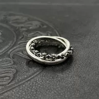Chrome Hearts Floral Double-Band Oxidized Silver Ring