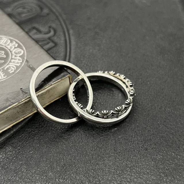 Chrome Hearts फ्लोरल डबल-बैंड ऑक्सीडाइज्ड सिल्वर रिंग 2