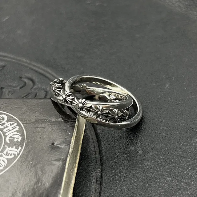 Chrome Hearts फ्लोरल डबल-बैंड ऑक्सीडाइज्ड सिल्वर रिंग 5
