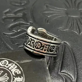 Chrome Hearts Gothic Lettering Black Inlay Adjustable Ring