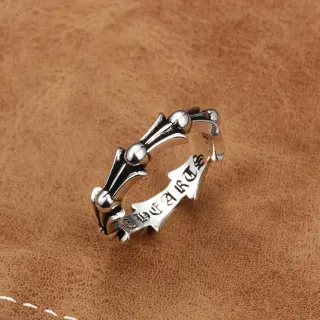 Chrome Hearts Gothic Scrollwork Ring Silver Ball Accents Ring