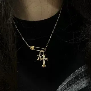 Chrome Hearts 安全别针花朵金银坠饰 扭绳链项链 2