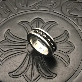 Chrome Hearts Silver Black Rotating Band Spiked Cross Motifs Ring