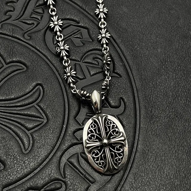 Chrome Hearts Silver Ornate Filigree Cross Motif Necklace 3