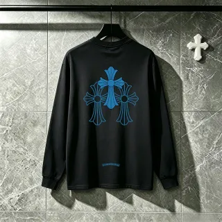 Chrome Hearts Triple Cross Graphic Black Blue Long-Sleeve T-Shirt — catalogue photo via WWTop Yupoo