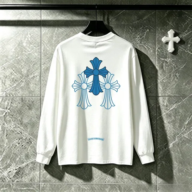 Chrome Hearts Triple Cross Graphic Black Blue Long-Sleeve T-Shirt 11