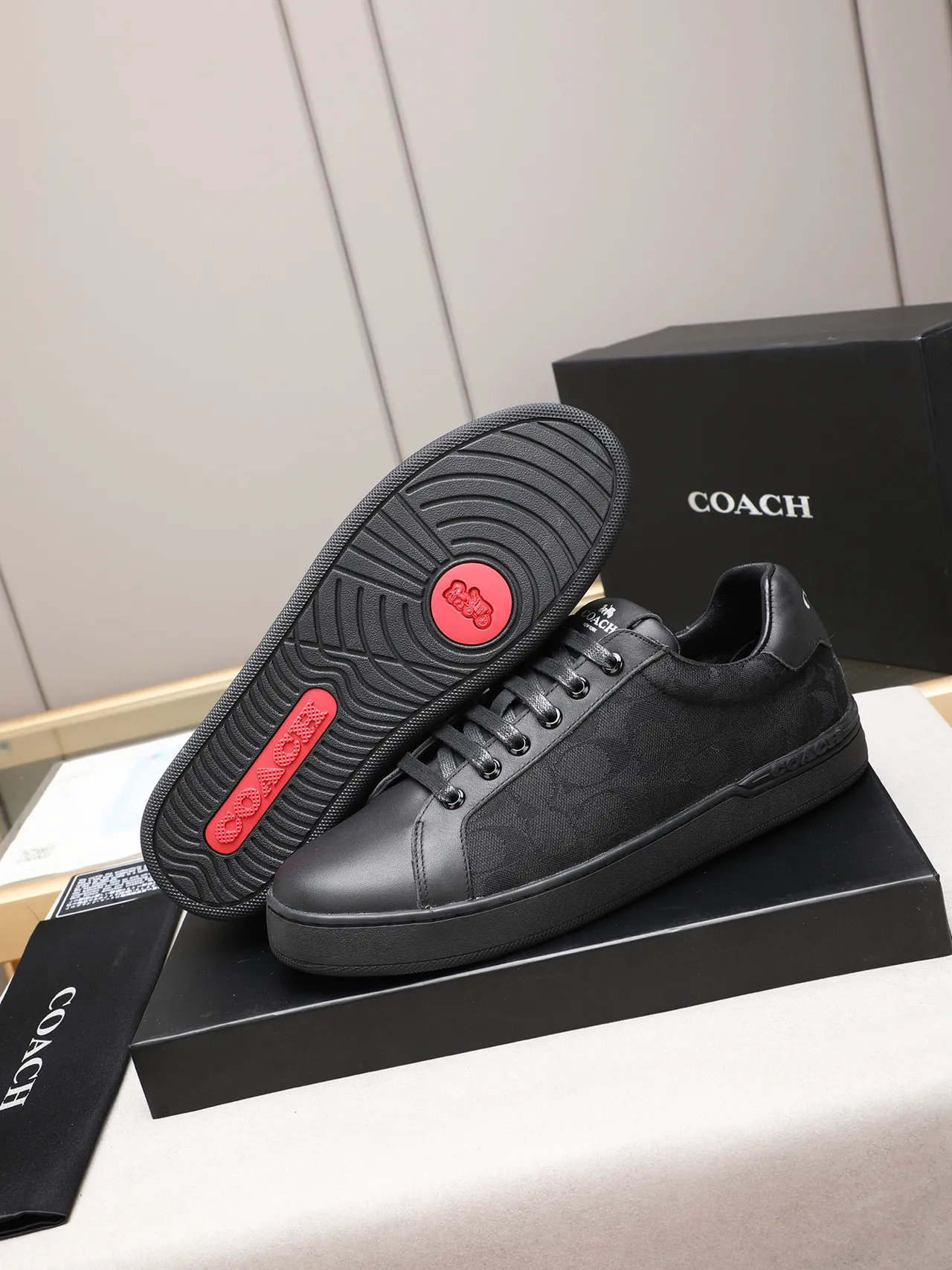 Coach Noir Monogram Jacquard Supérieur Cuir Lisse Embout Lifestyle Sneakers 4
