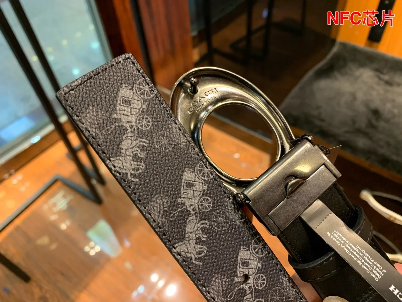 Coach Gray Black Monogram-Printed Textured Leather Belt 4