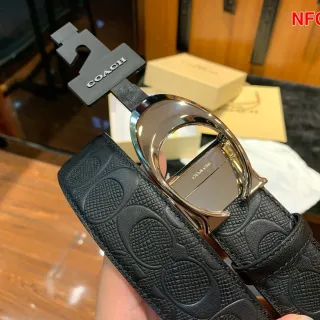 Coach Signature Oval Buckle Belt Black Leather Belt