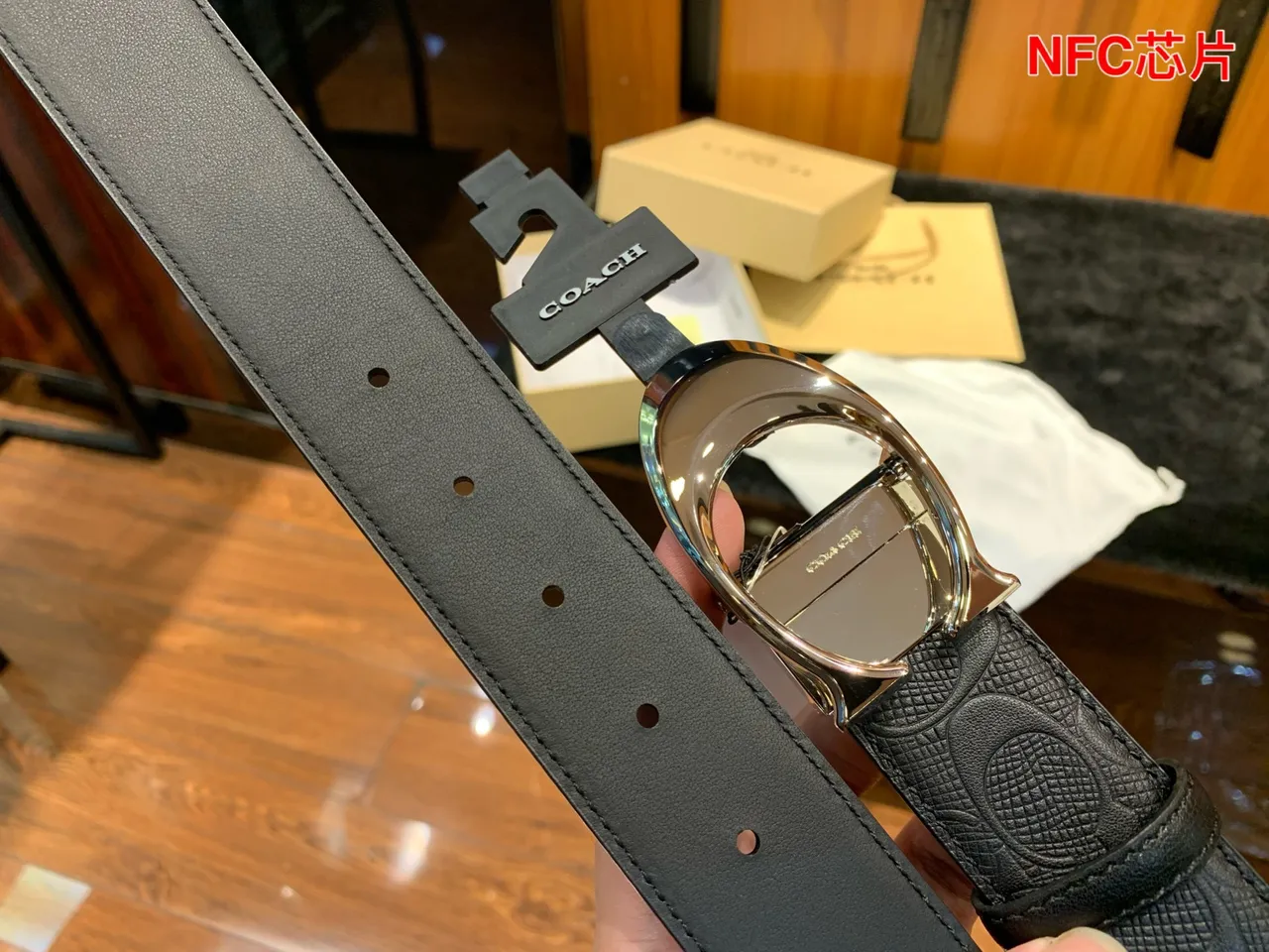Coach Signature Oval Buckle Belt Black Leather Belt 6