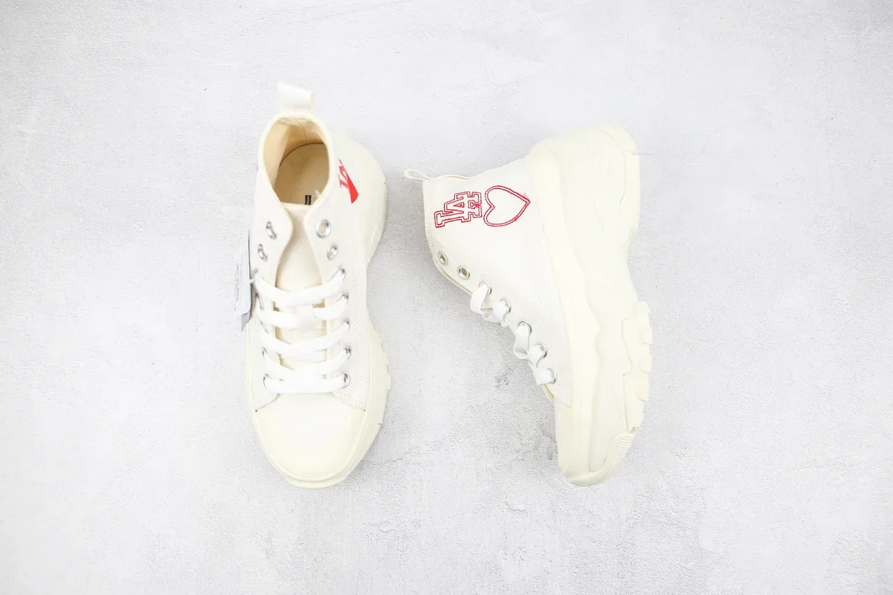 Converse Blancos Rojos High-Top Canvas Plataforma Suela Chunky Sneakers 3