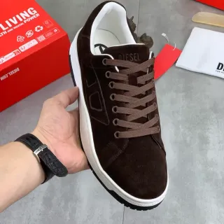 Diesel Brown White Suede Upper Low-Top Sneakers