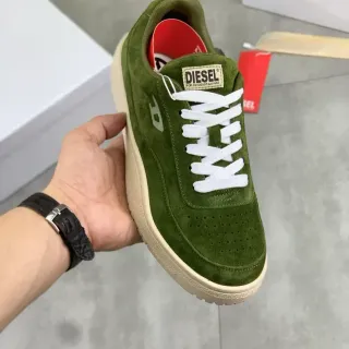 Diesel Olive Green Suede Perforated Toe Lifestyle Sneakers