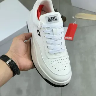 Diesel White Black Leather-Like Upper Perforated Toebox Lifestyle Sneakers