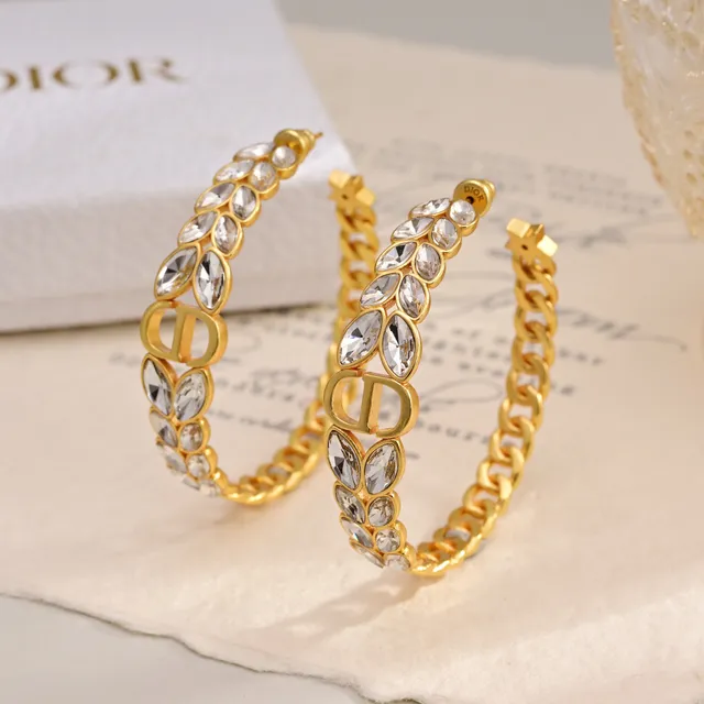 Dior 30 Montaigne Prestige Oro Plata Cadena de eslabones Créole Cristales Corte marquise Pendientes 6