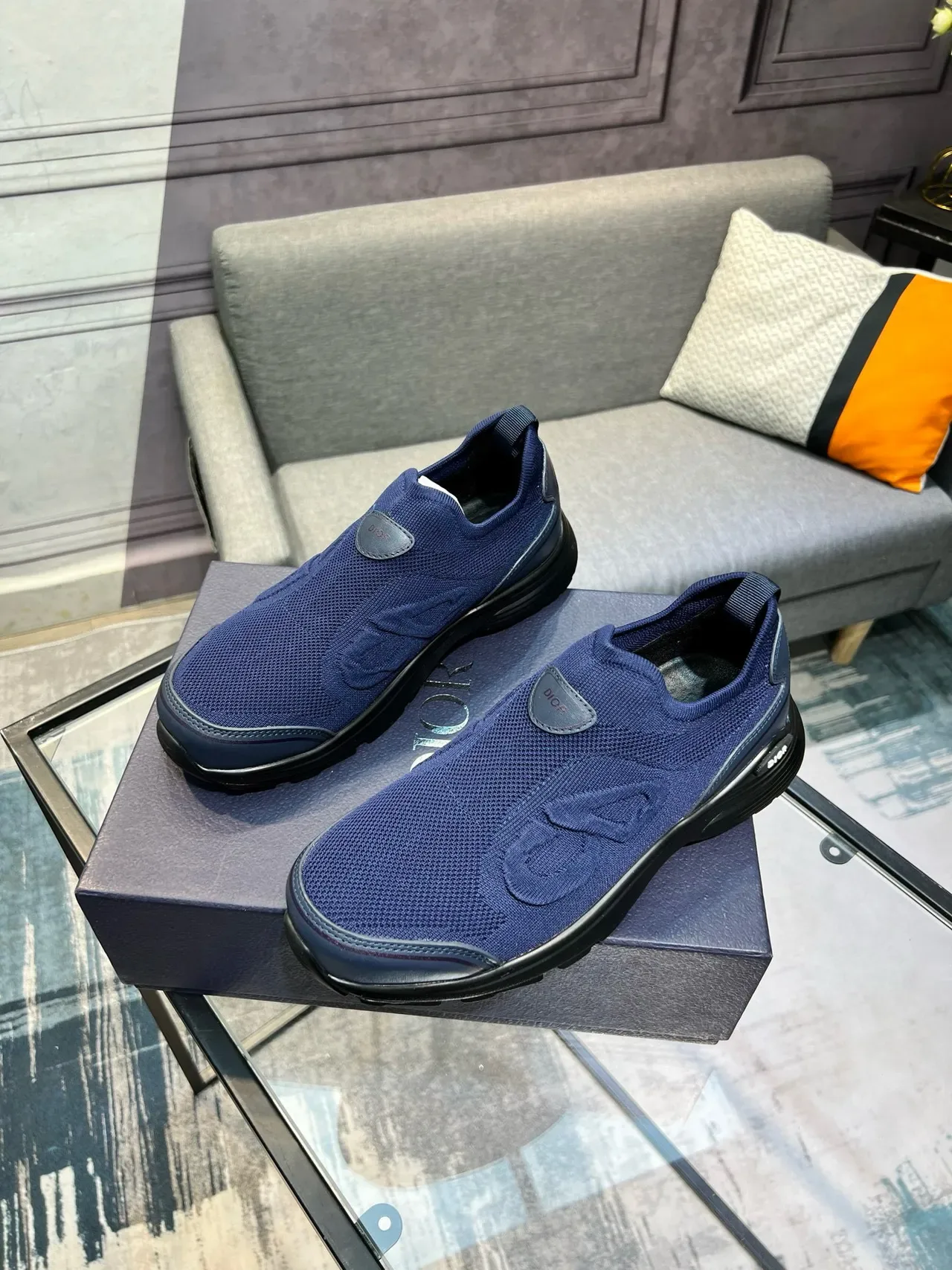 Dior B-Series नेवी निट स्लिप-ऑन लाइफस्‍टाइल स्निकार 9