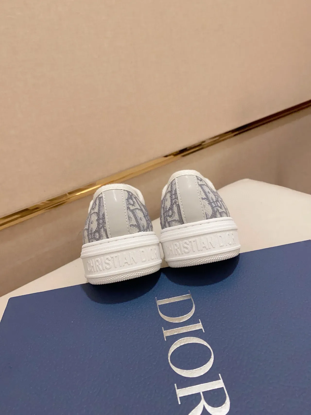 Dior B23 Zapatillas Lifestyle Beige Azul Lona Monograma Suela Plataforma 2