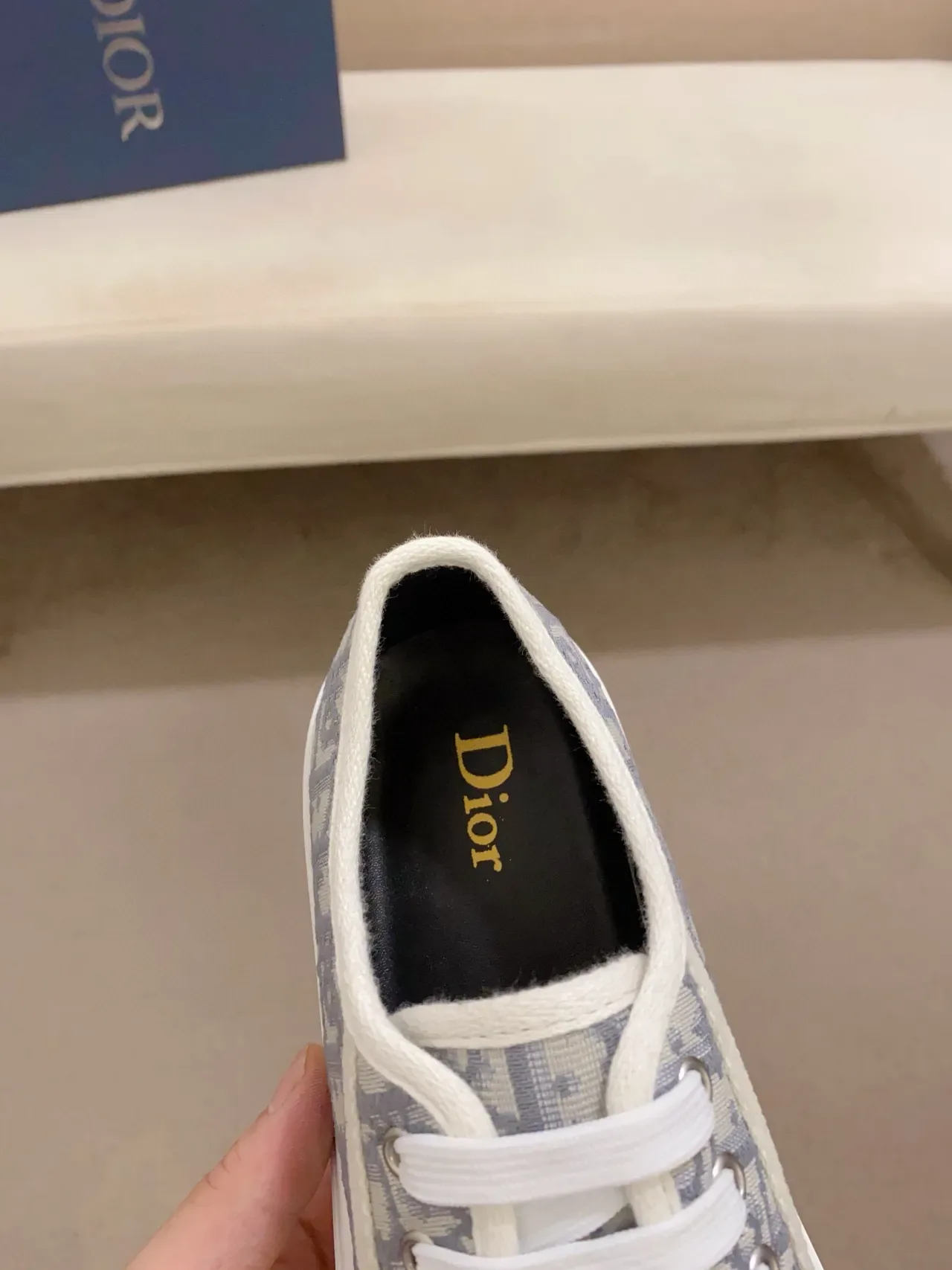 Dior B23 Zapatillas Lifestyle Beige Azul Lona Monograma Suela Plataforma 3