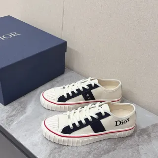 Dior B23 Beige Navy Canvas ऊपरी क्रॉस-स्ट्राइप पैनल लाइफस्टाइल स्नीकर्स
