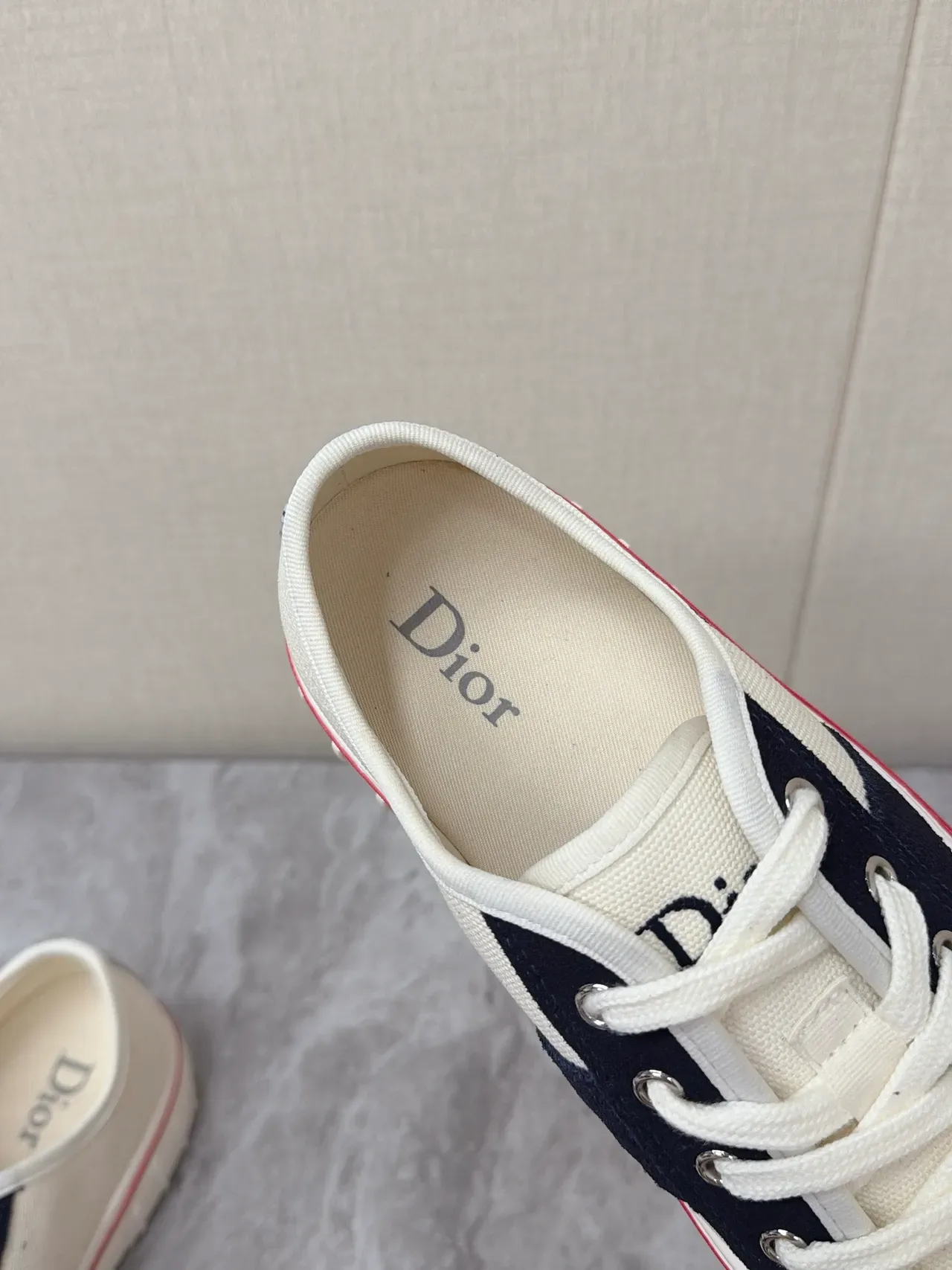 Dior B23 Beige Navy Canvas ऊपरी क्रॉस-स्ट्राइप पैनल लाइफस्टाइल स्नीकर्स 3