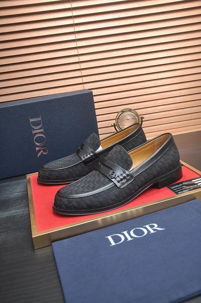 Dior B23 أسود بني مونوغرام نسيج أعلى جلد بني فاتح بطانة لورف 4