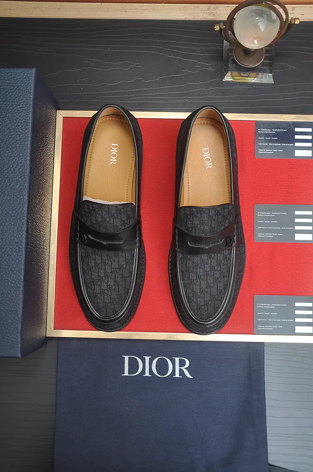 Dior B23 أسود بني مونوغرام نسيج أعلى جلد بني فاتح بطانة لورف 5