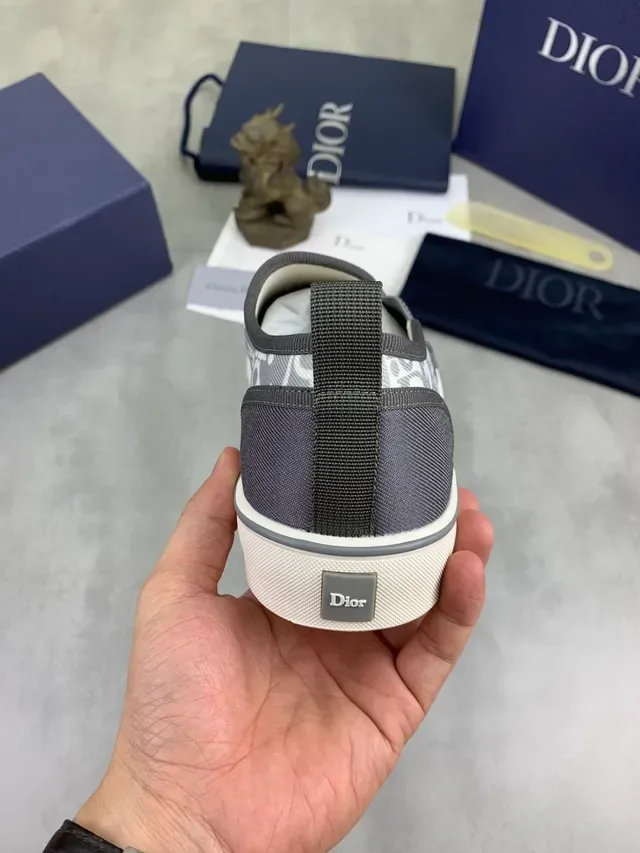 Dior B23 Gris Blanco Slip-On Monogram-Impreso Lifestyle Sneakers 3