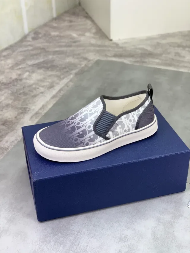 Dior B23 Gris Blanco Slip-On Monogram-Impreso Lifestyle Sneakers 4