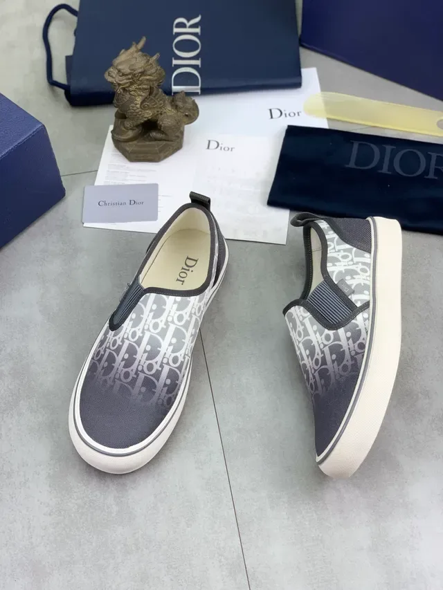 Dior B23 Gris Blanco Slip-On Monogram-Impreso Lifestyle Sneakers 5