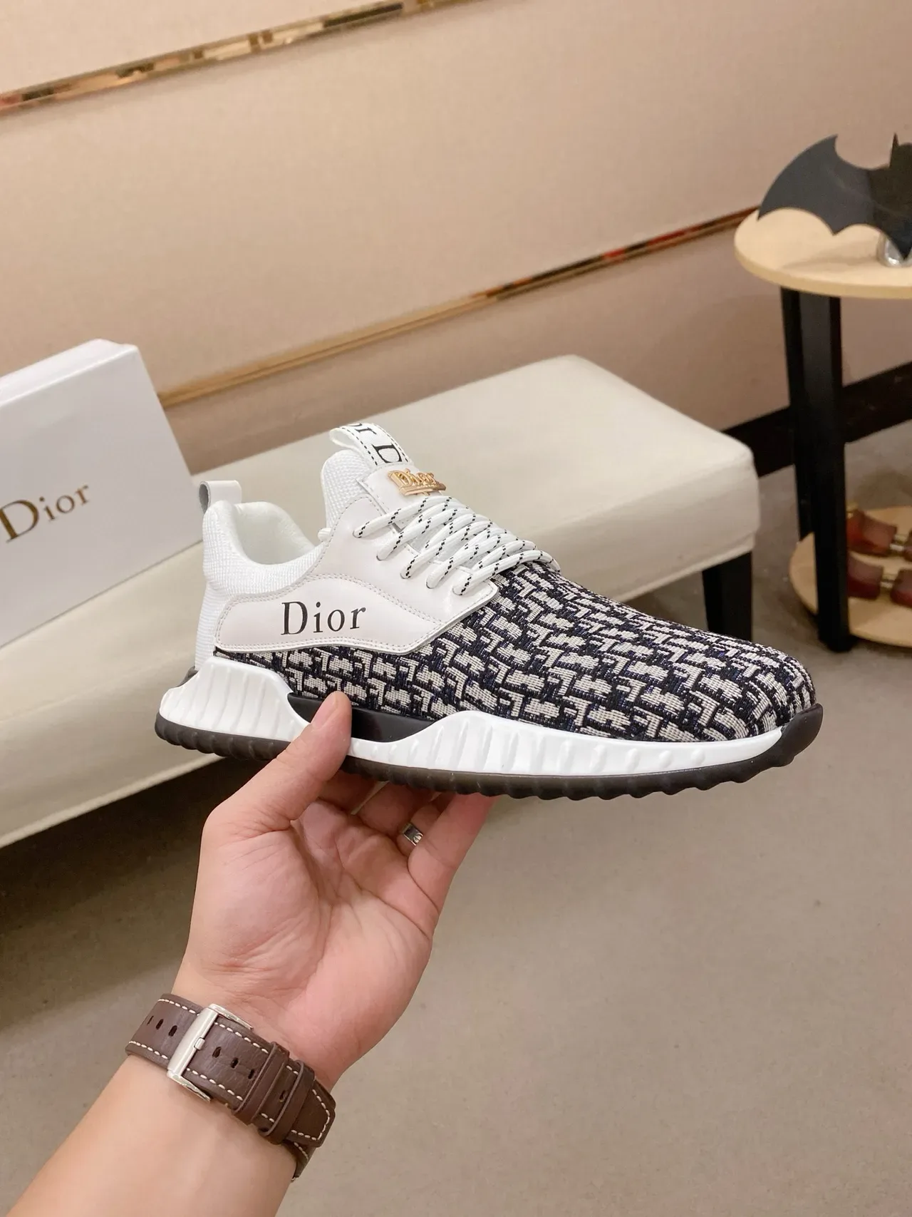 Dior B23 Monogram Jacquard White Black Lifestyle Sneakers 4