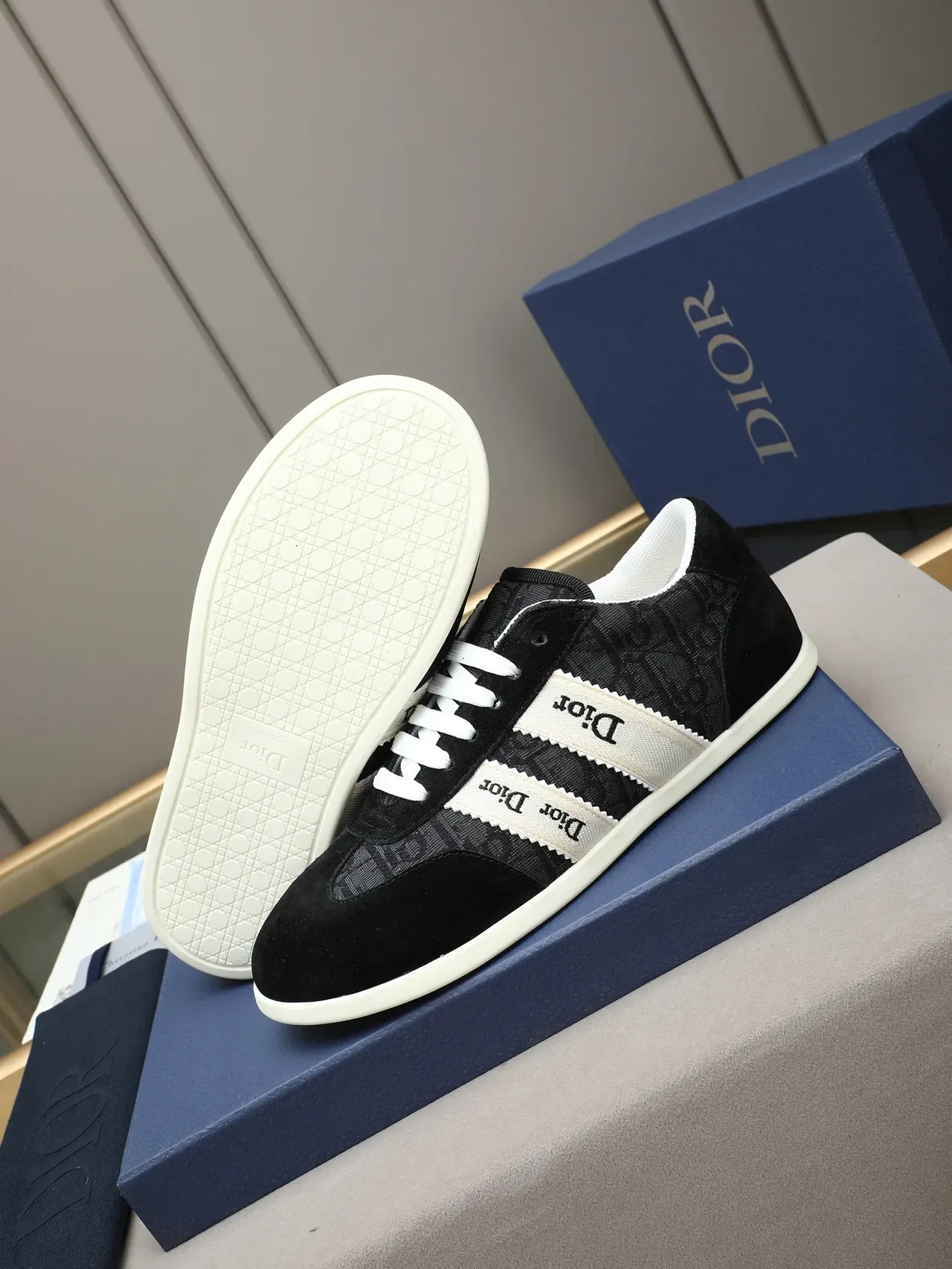 Dior B23-Style Low-Top Suede and Jacquard Lifestyle Sneakers 4