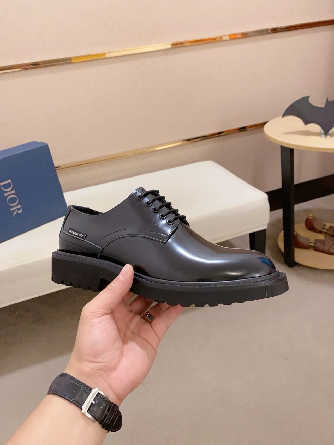 Dior B27 Chaussures Oxford en Cuir Noir Brillant 4
