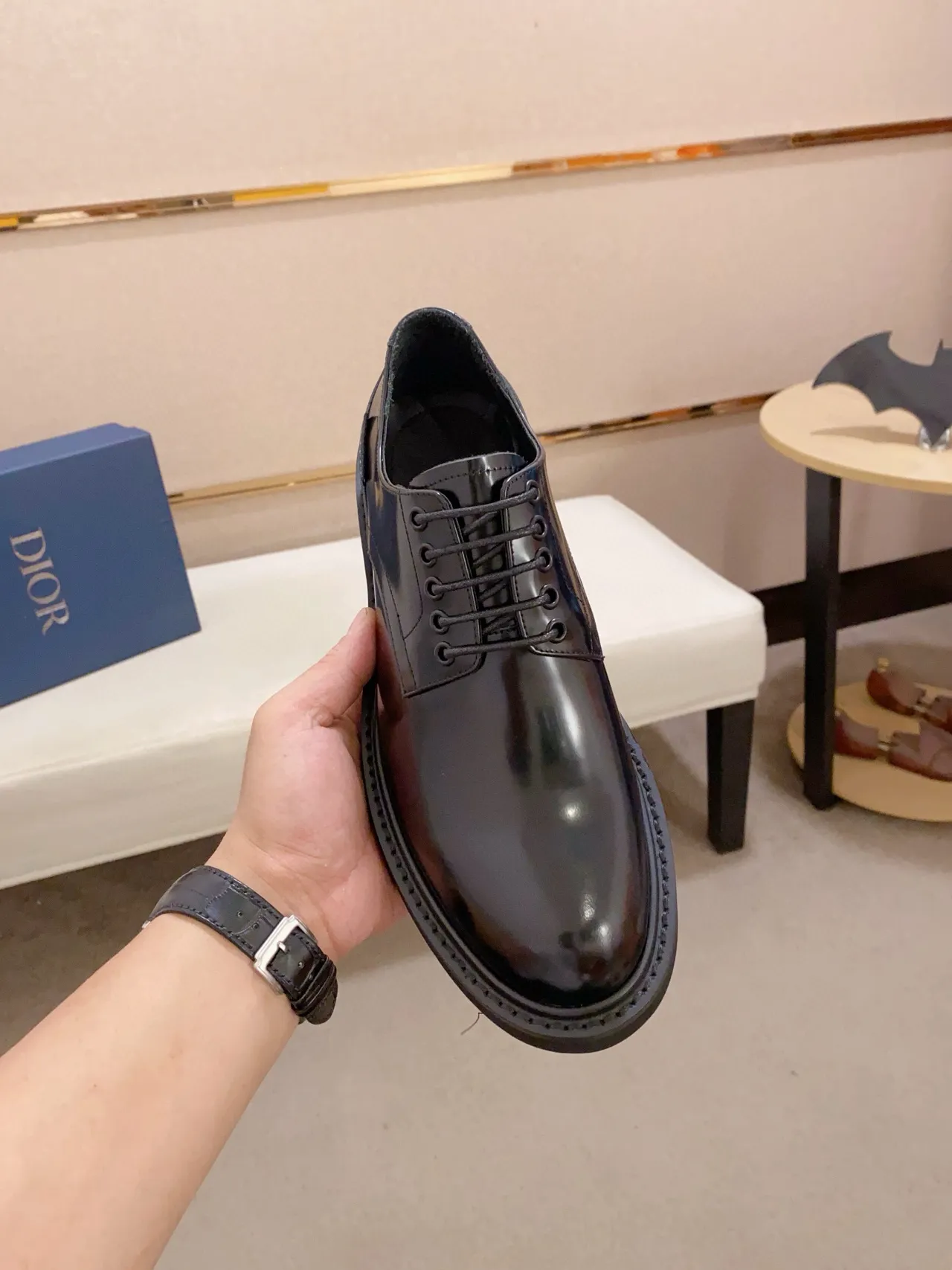 Dior B27 Chaussures Oxford en Cuir Noir Brillant 5