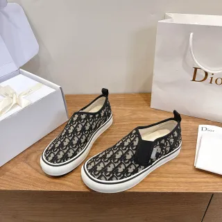 Dior Chaussures Beige Noir Monogram Jacquard Empeigne Slip-On Construction Lifestyle