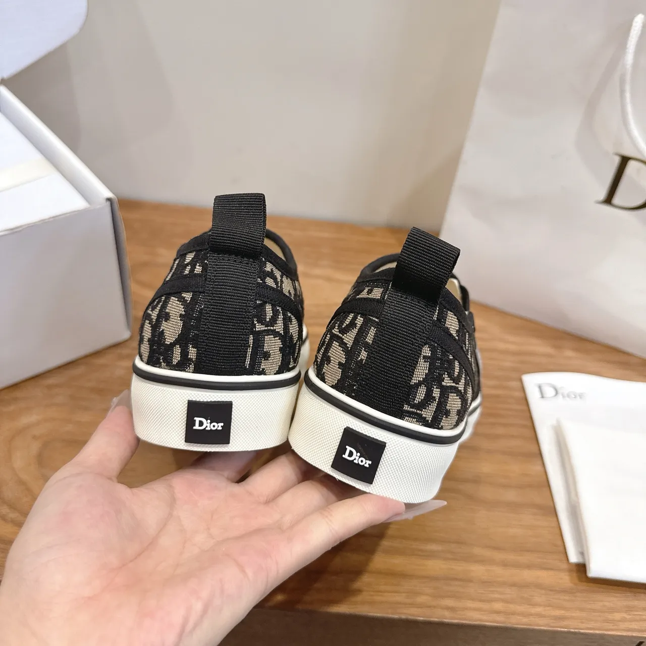 Dior Beige Black Monogram Jacquard Upper Slip-On Construction Lifestyle Sneakers 3