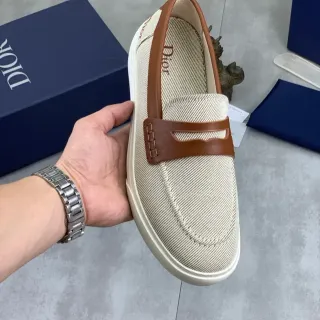 Dior 米色 棕色 编织纺织鞋面 焦糖色皮革 佩尼带 乐福鞋