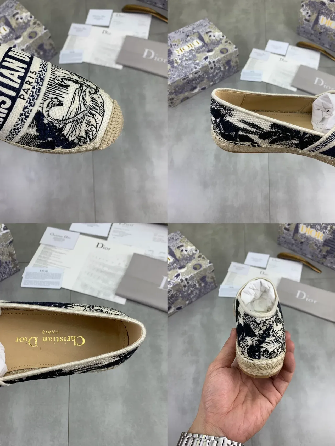 Dior Beige Navy Chaussures bateau avec semelle en jute tissée et tige en toile 2