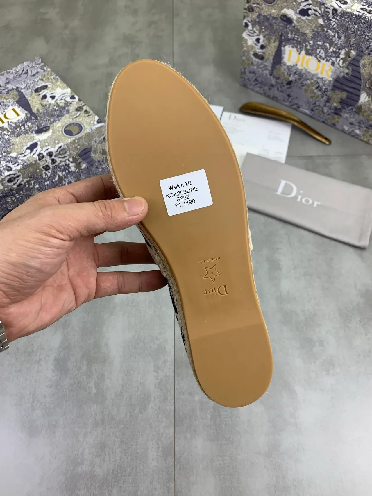 Dior Beige Navy Chaussures bateau avec semelle en jute tissée et tige en toile 3