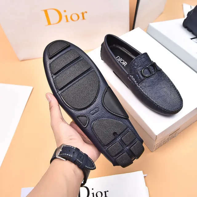 Dior Black Embossed Monogram Leather Metal CD Buckle Loafer 7