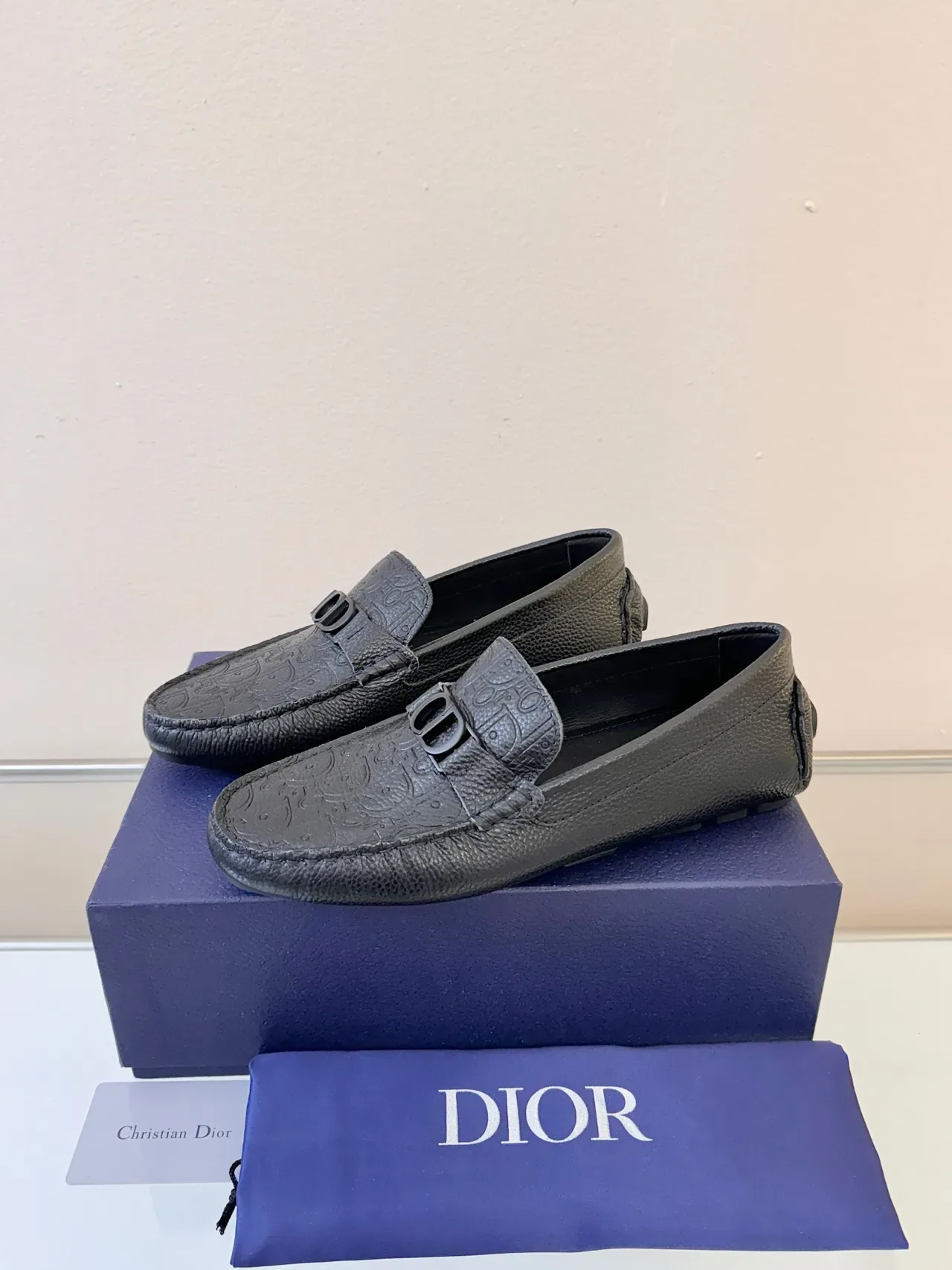 Dior Black Pebbled Leather Embossed Monogram Loafer 2