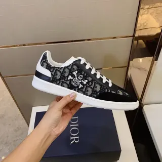 Dior কালো সাদা Oblique Monogram Canvas Skull-and-Crossbones Embroidery Lifestyle Sneakers