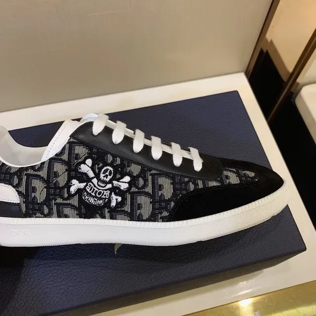 Dior Negro Blanco Oblique Monogram Canvas Skull-and-Crossbones Embroidery Lifestyle Sneakers 5