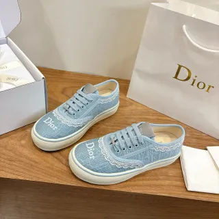 Dior Blue White Light Canvas Upper Embroidered Logo Sneakers