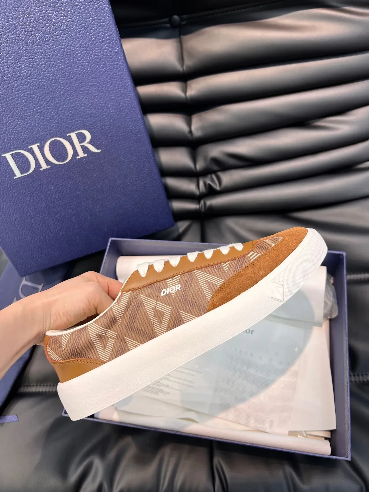 Dior Brown Beige Low-Top Suede And Printed Textile Lifestyle Sneakers 5
